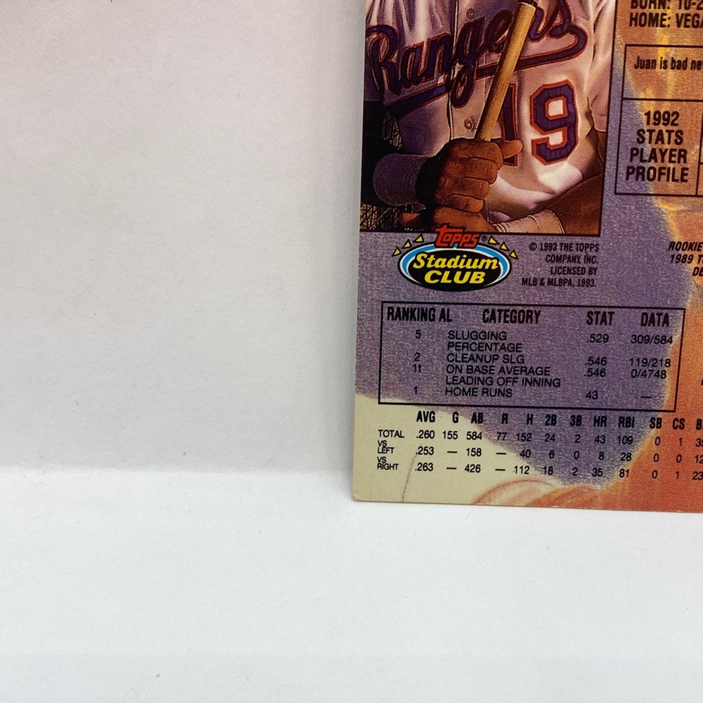 1993 Topps Stadium Club Juan Gonzalez #540 in Person Autograph (082) - Picture 7 of 7